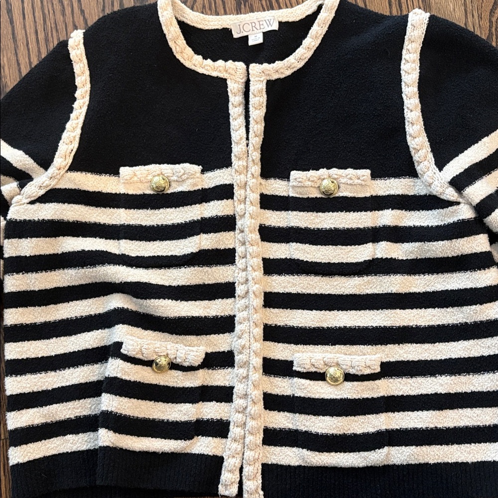 J. Crew Odette sweater lady jacket in striped bouclé, Size M